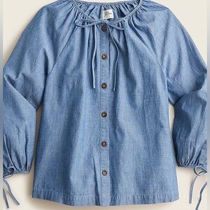 J. Crew Chambray balloon peasant Tie-sleeve button-front chambray Top XXS